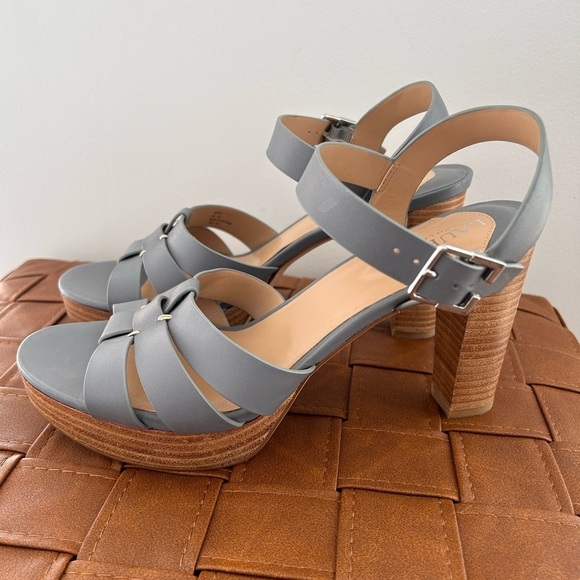 Lauren Ralph Lauren Soffia Leather Platform Heels Sandals Ocean Blue Size 9.5 - Picture 2 of 8